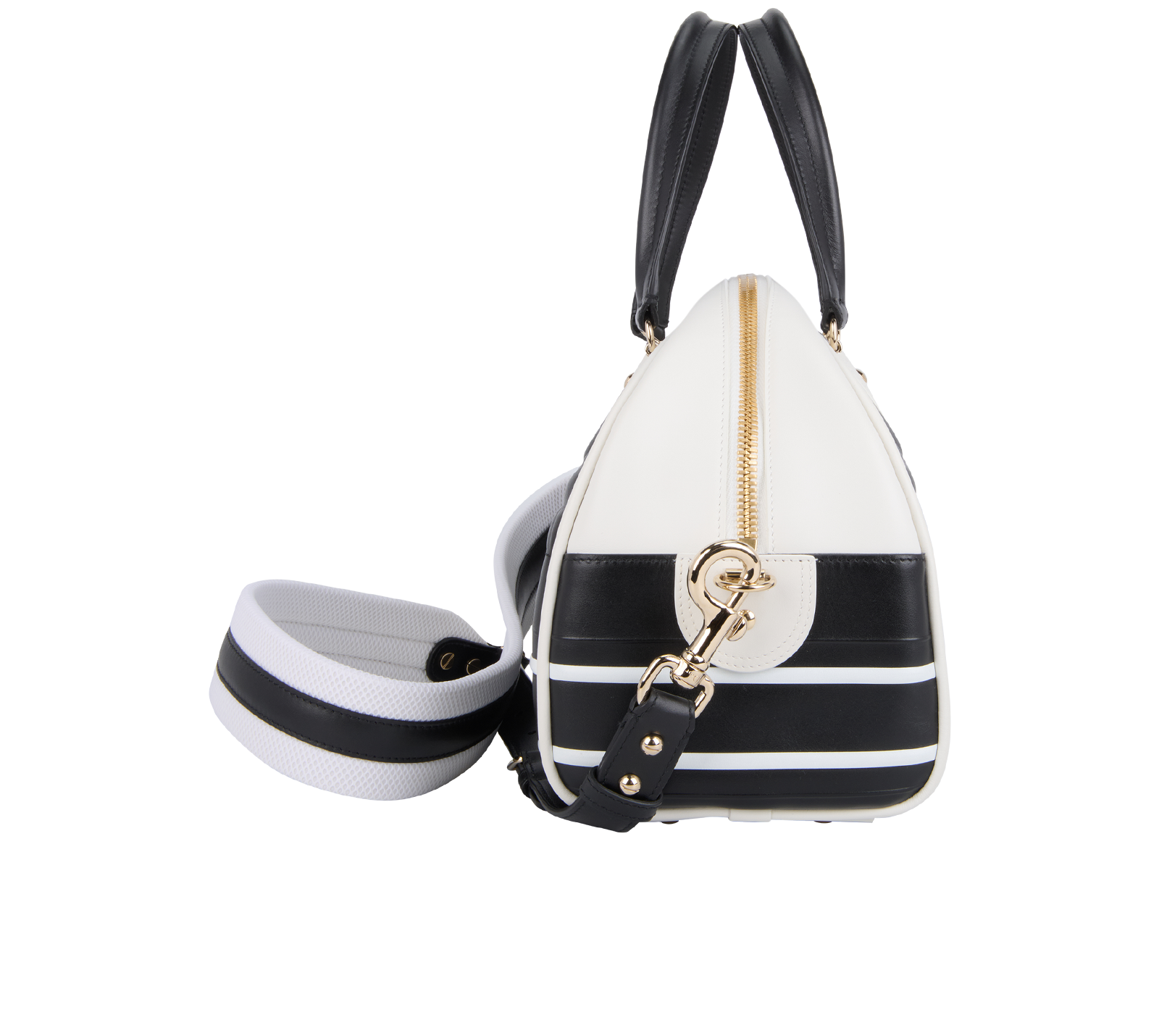 Medium Bowling Bag, &pound;750, Handbags, Black/White, Leather, Side view
